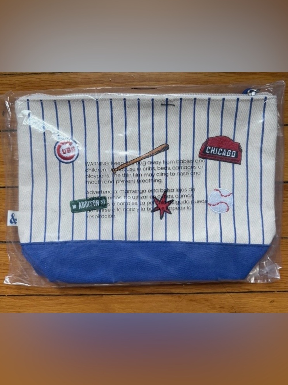 Chicago-Themed Blue & White Pinstripe Cosmetic Pouch